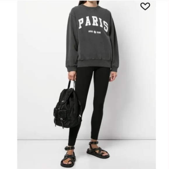 Anine Bing Ramona Paris Sweatshirt Washed Black M - Picture 3 of 10
